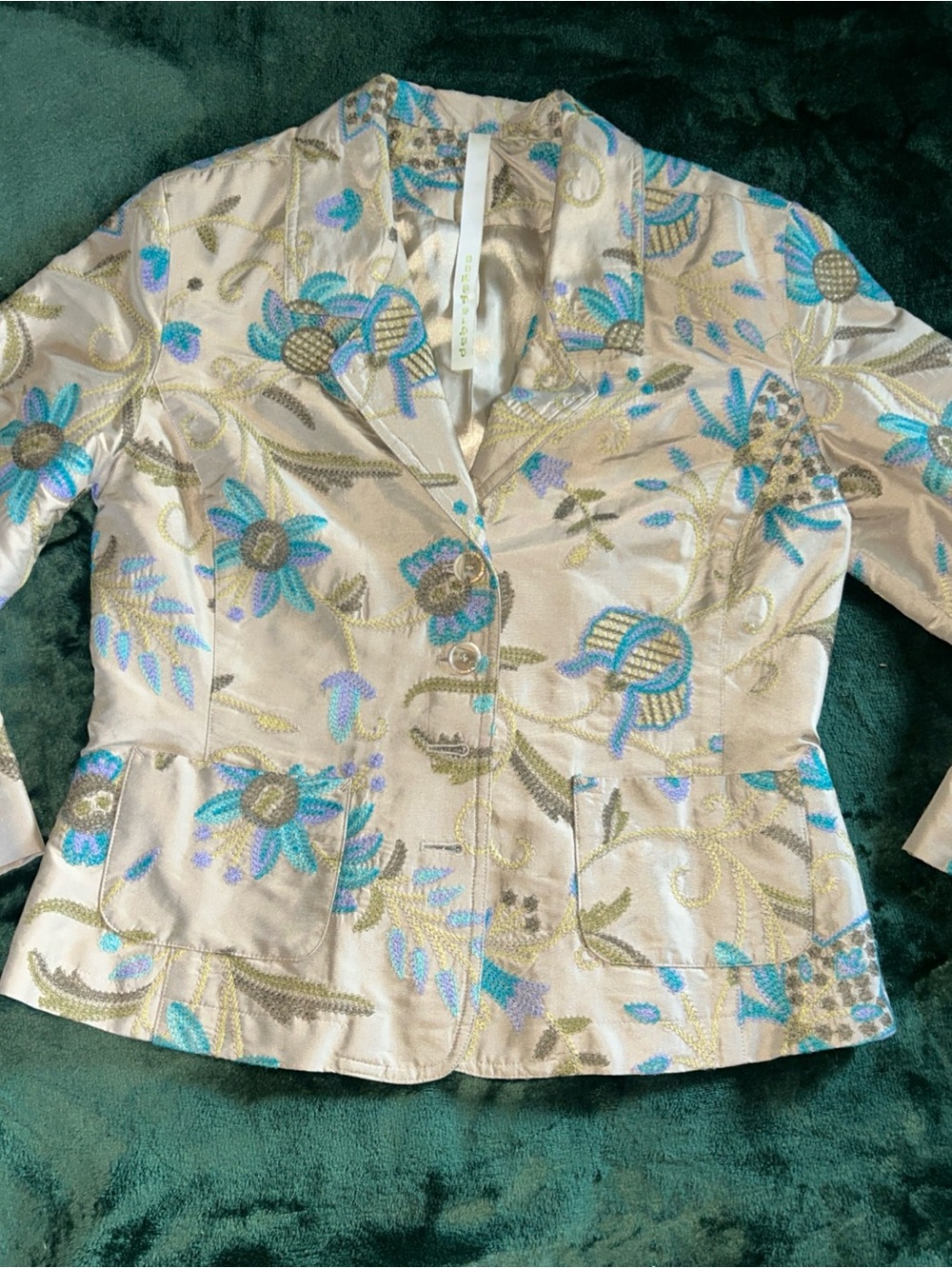 Debra DeRoo Women’s Silk Floral Embroidered 3/4 Sleeve Blazer Sz Large